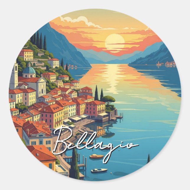 Lake Como Bellagio Italy Sunset Classic Round Sticker (Front)