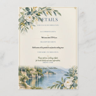 Lake Como Elegant Blue & Gold Wedding Details Enclosure Card
