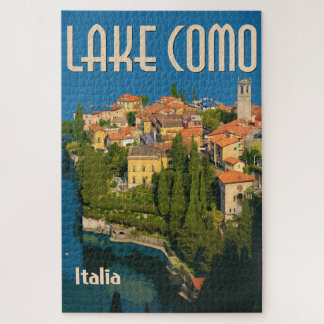 Lake Como, Italia | Retro Italian Travel Poster Pu Jigsaw Puzzle