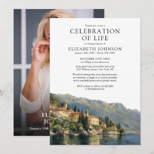 Lake Como Italy Celebration Of Life Funeral Photo Invitation