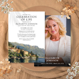 Lake Como Italy Celebration Of Life Funeral Photo Invitation