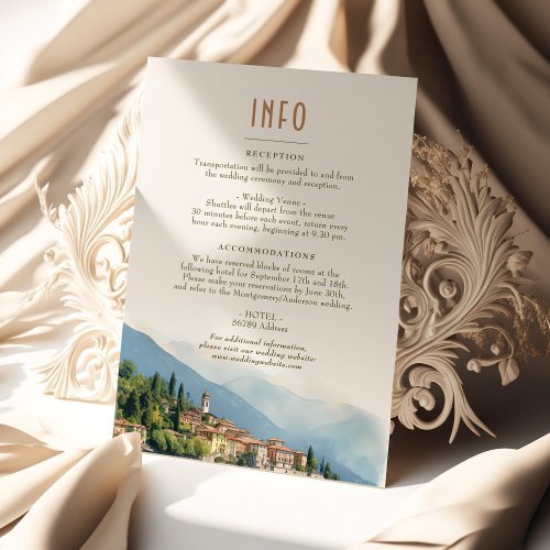 Lake Como Italy Destination Insert INFO Details In Invitation