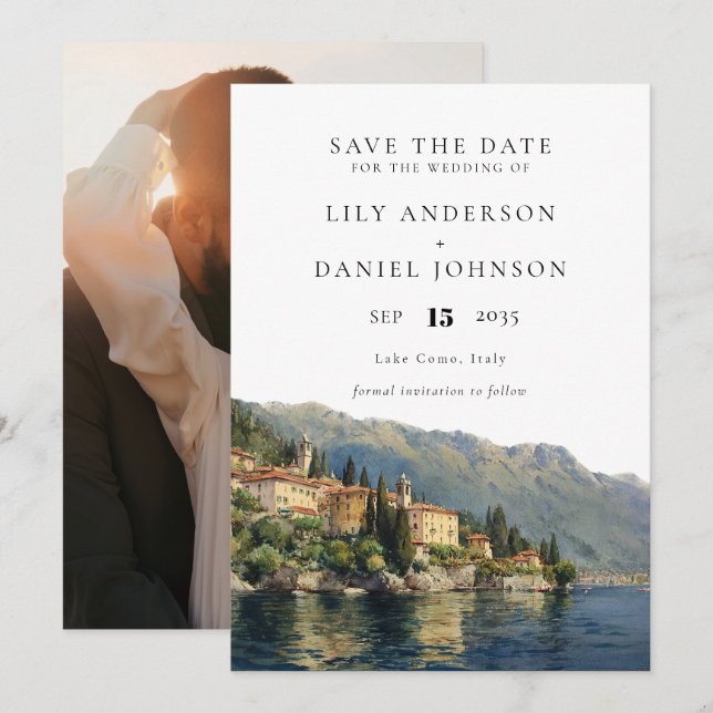 Lake Como Italy Destination Photo Wedding Save The Date (Front/Back)
