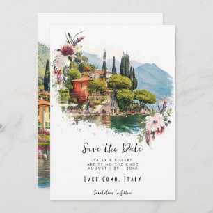 Lake Como Italy floral save the date card
