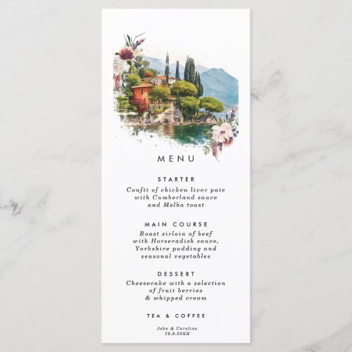 Lake Como Italy floral wedding menu cards