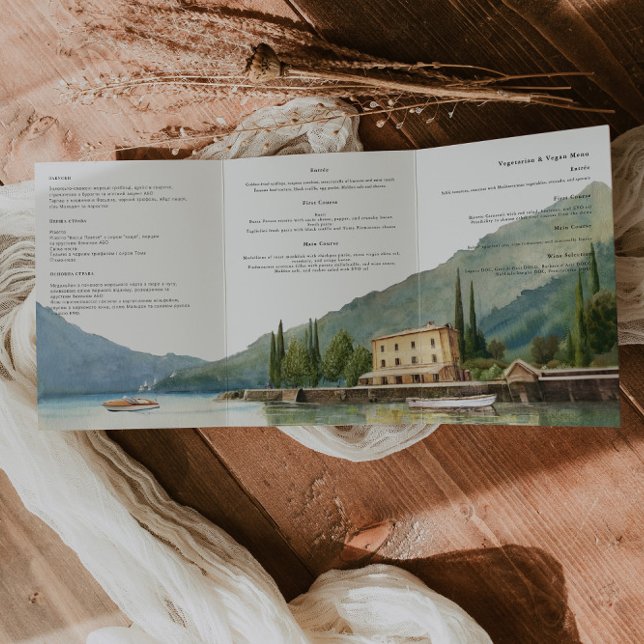 Lake Como Italy | Illustrated Wedding  Tri-Fold Invitation (Creator Uploaded)