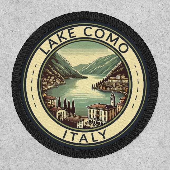 Lake Como Italy Illustration Travel Art Badge (Front)