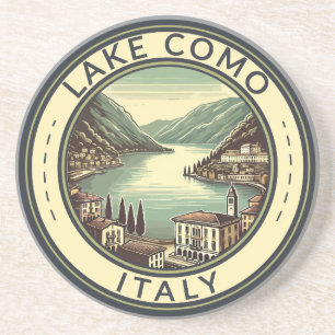 Lake Como Italy Illustration Travel Art Badge Coaster