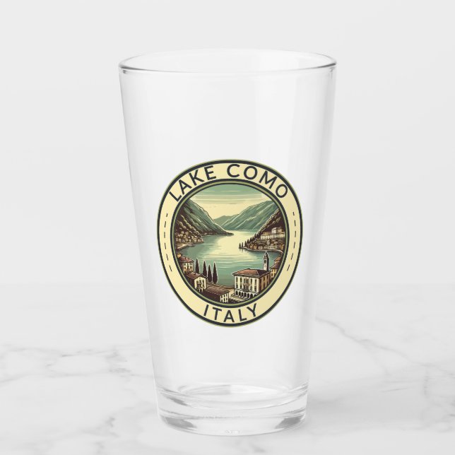 Lake Como Italy Illustration Travel Art Badge Glass (Front)