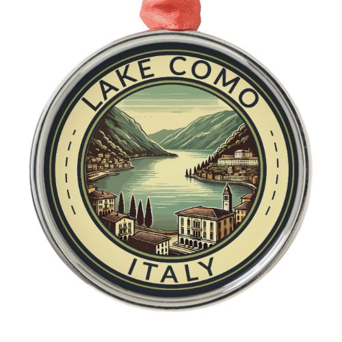 Lake Como Italy Illustration Travel Art Badge Metal Ornament