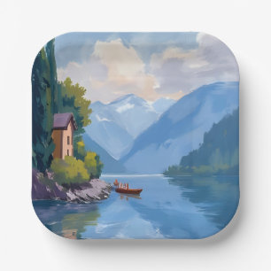 Lake Como, Italy Painting Watercolor Paper Plates