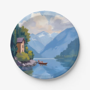 Lake Como, Italy Painting Watercolor Paper Plates