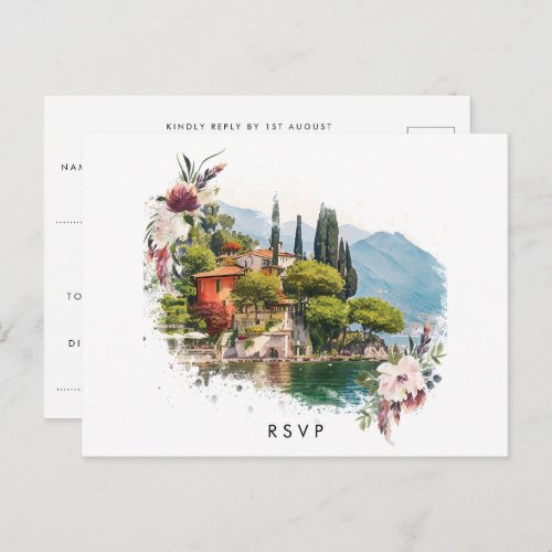 Lake Como Italy summer wedding rsvp postcard