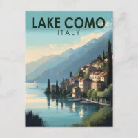 Lake Como Italy Travel Art Vintage Postcard