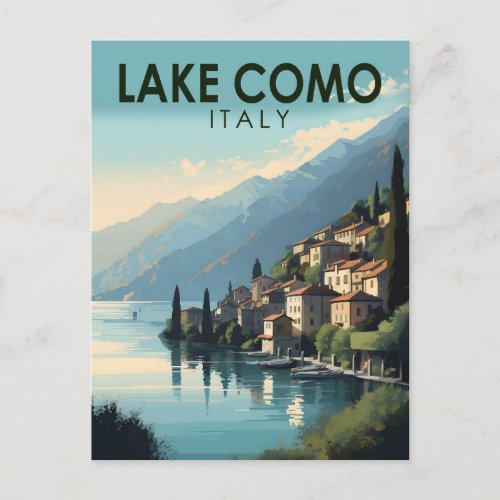 Lake Como Italy Travel Art Vintage Postcard