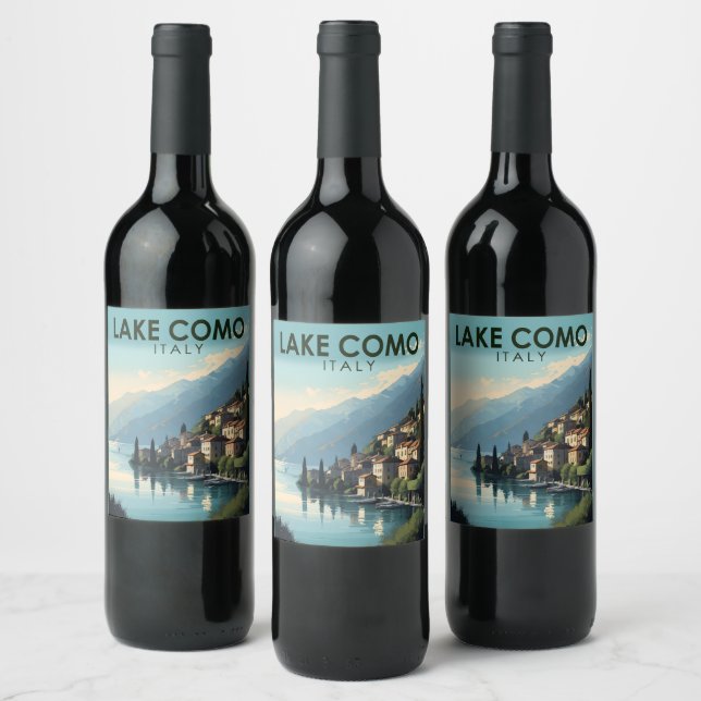 Lake Como Italy Travel Art Vintage Wine Label (Bottles)