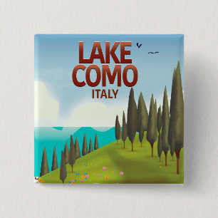 Lake Como Italy travel postcard. Button