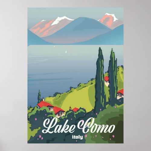 Lake Como Italy vintage style travel poster