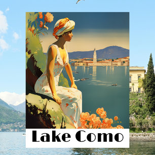 Lake Como Italy Vintage Travel Romantic Lakeside Postcard