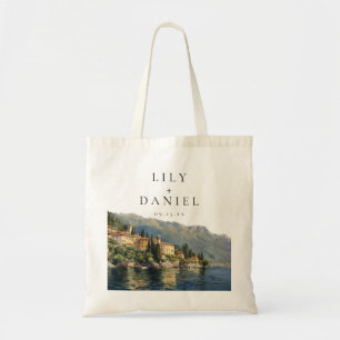 Lake Como Italy Watercolor Destination Wedding Tote Bag