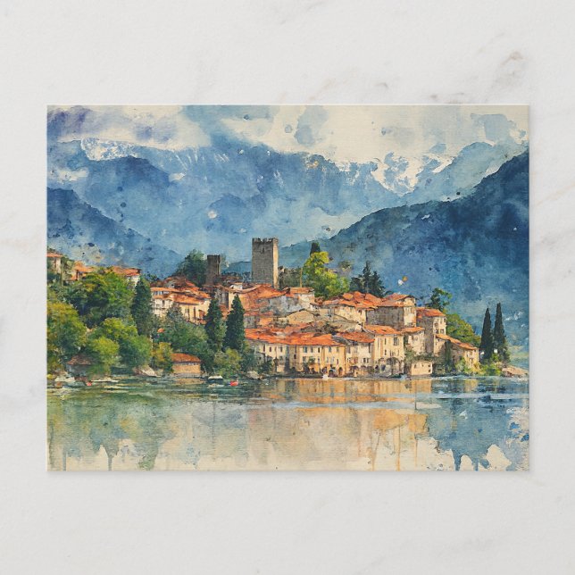 Lake Como Italy - Watercolor Splash Painting Postcard (Front)
