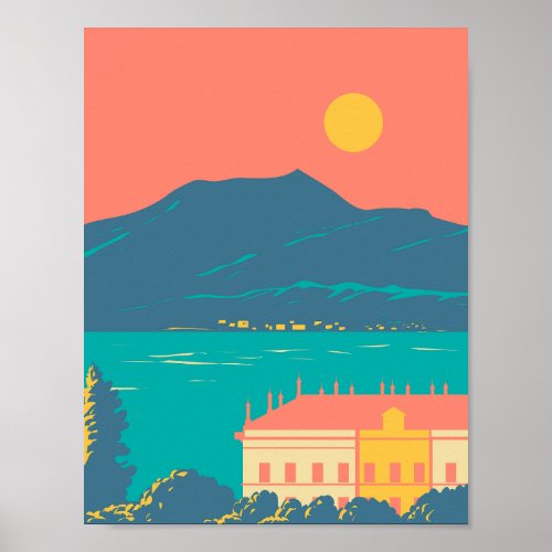 Lake Como Lago di Como Lario With Villa Art Deco Poster
