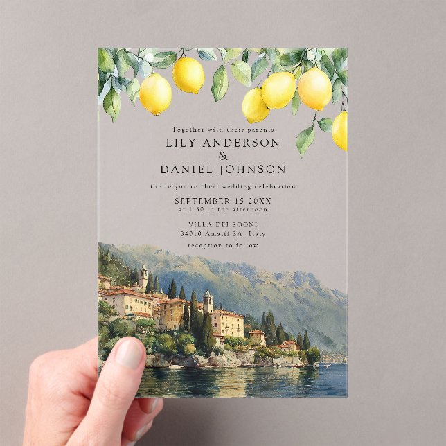 Lake Como Lemons Italian Wedding Acrylic Invitations (Insitu (Handheld))