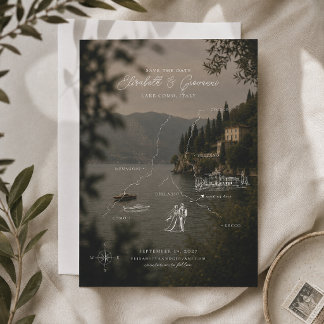 Lake Como Minimal Line Art Wedding Map