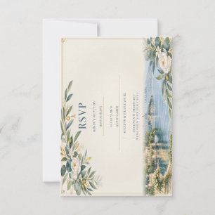 Lake Como Muted Blue & Gold RSVP Card