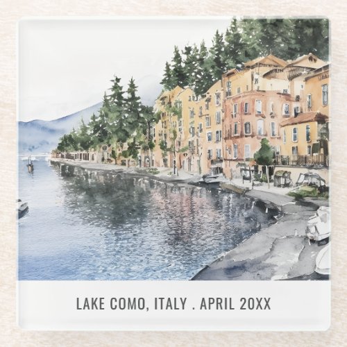 Lake Como Northern Italy Watercolor Italian Travel Glass Coaster