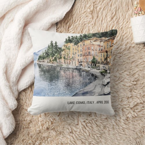 Lake Como Northern Italy Watercolor Italian Travel Throw Pillow