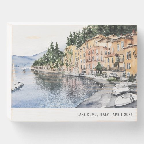 Lake Como Northern Italy Watercolor Italian Travel Wooden Box Sign