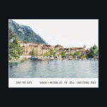 Lake Como Northern Italy Watercolor Save The Date Postcard<br><div class="desc">If you need any further customization please feel free to email me on yellowfebstudio@gmail.com. or message via Zazzle.</div>