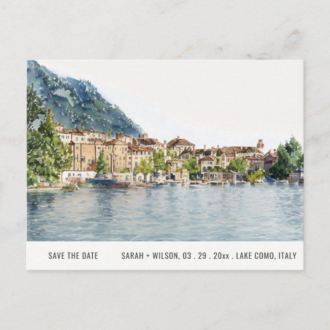 Lake Como Northern Italy Watercolor Save The Date Postcard (Front)