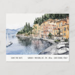 Lake Como Northern Italy Watercolor Save The Date Postcard<br><div class="desc">If you need any further customization please feel free to email me on yellowfebstudio@gmail.com. or message via Zazzle.</div>