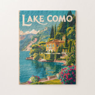Lake Como Painterly Travel Art Vintage Jigsaw Puzzle