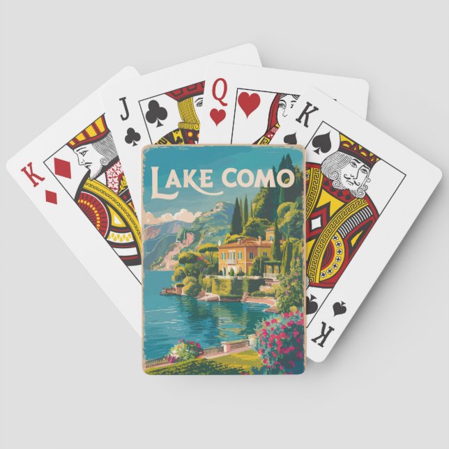 Lake Como Painterly Travel Art Vintage Poker Cards (Back)