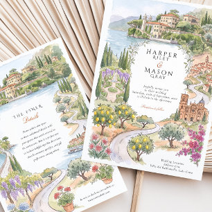 Lake Como Villa del Balbianello Wisteria Wedding Invitation