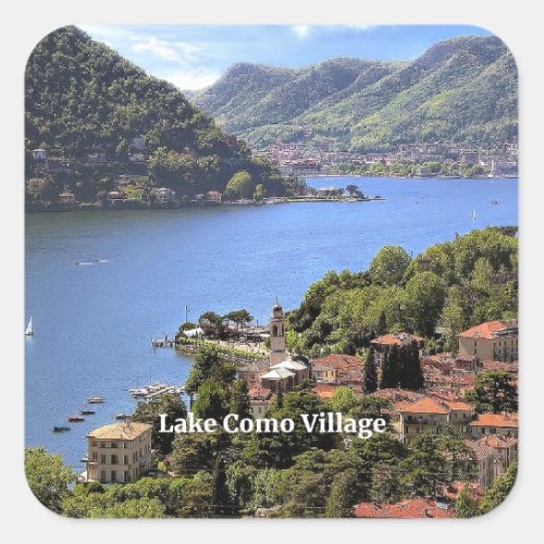 Lake Como Village scenic photograph Square Sticker