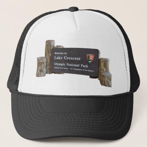 Lake Crescent Olympic National Park entry sign Trucker Hat