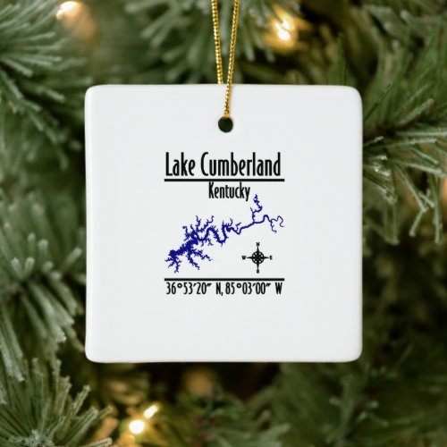 Lake Cumberland Kentucky Shoreline Map Coordinates Ceramic Ornament