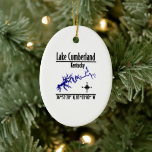 Lake Cumberland Kentucky Shoreline Map Coordinates Ceramic Ornament