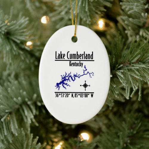 Lake Cumberland Kentucky Shoreline Map Coordinates Ceramic Ornament