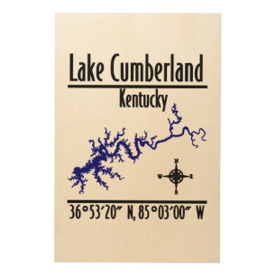 Lake Cumberland Kentucky Shoreline Map Coordinates Wood Wall Art