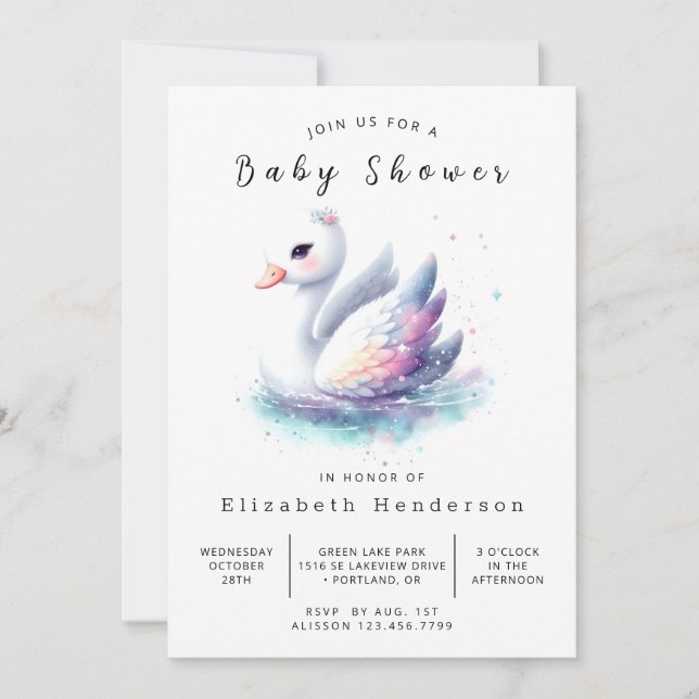 Lake Custom Swan Baby Shower Invitation (Front)