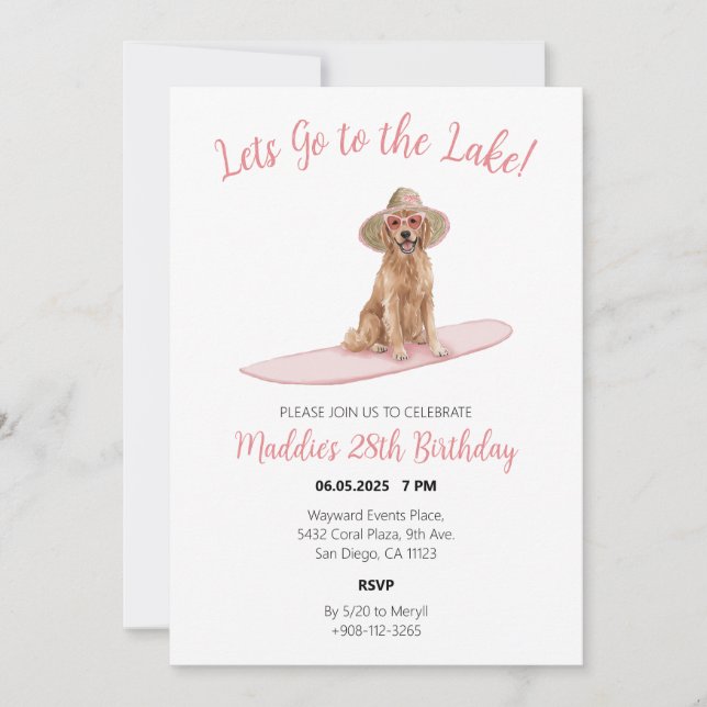 Lake Day Golden Retriever Paddle Board Invitation (Front)