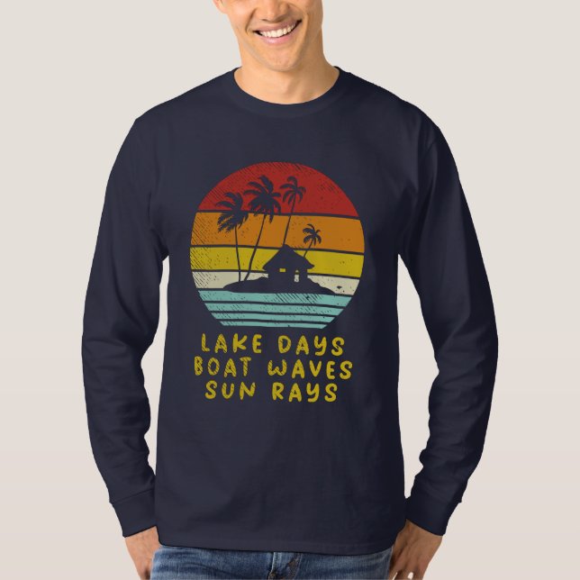 Lake Days Boat Waves Sun Rays Nautical T-Shirt (Front)