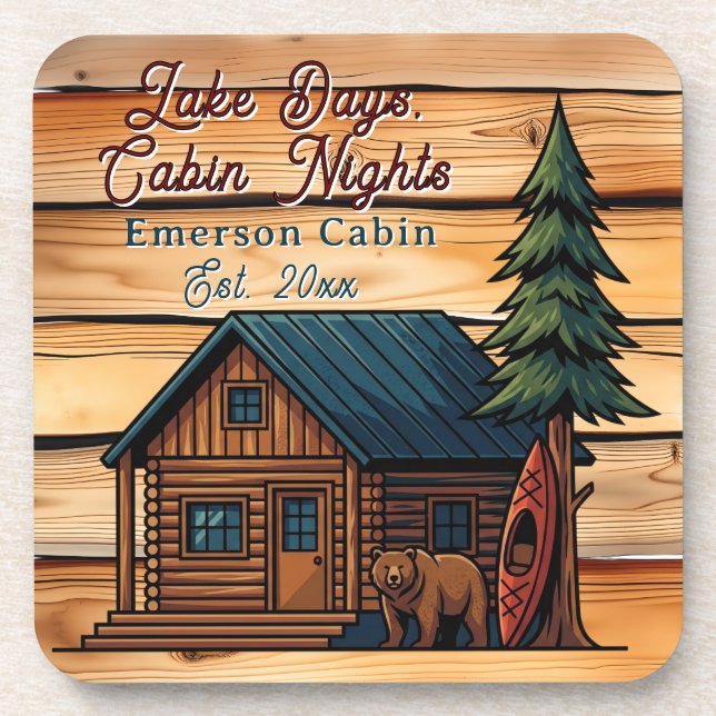 Lake Days, Cabin Nights Personlized Beverage Coaster (Front)