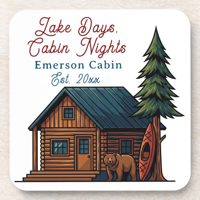 Lake Days, Cabin Nights Personlized Beverage Coaster (Front)