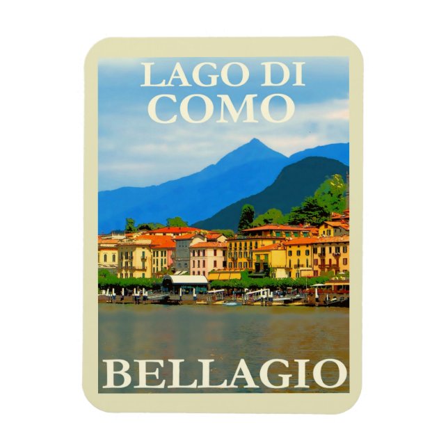 Lake di Como, Bellagio, Italy, Retro Travel Magnet (Vertical)
